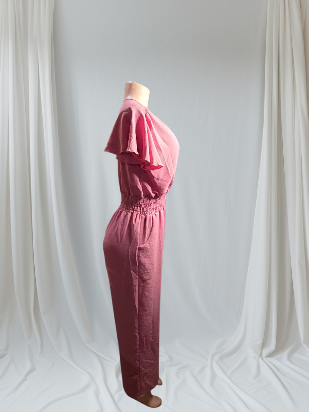 Enterizo Jumper Largo Liso con Escote en V y Faja Stretch en la Cintura | S/M y L/XL