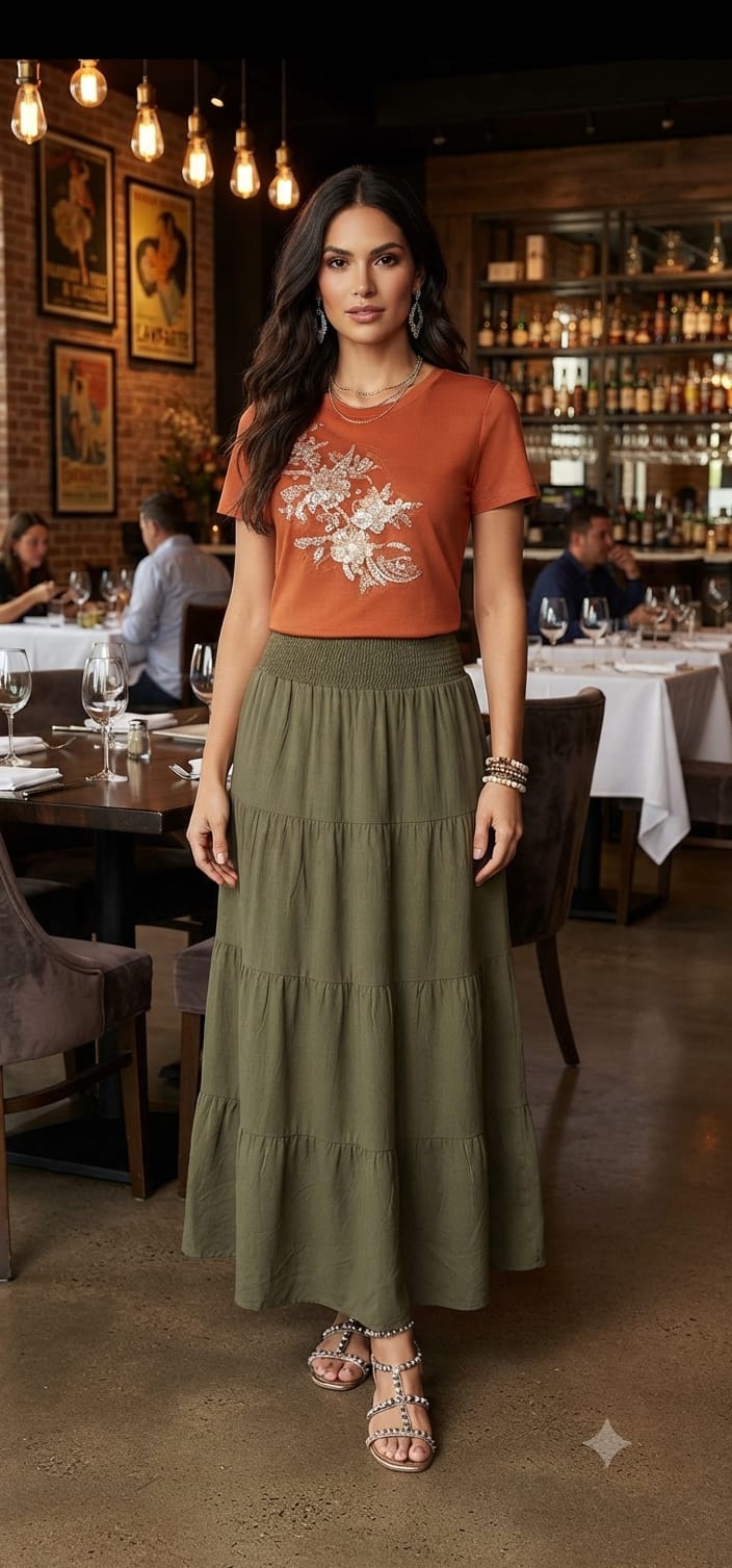Smocked Waist Tiered Maxi Skirt | Angelique Boutique