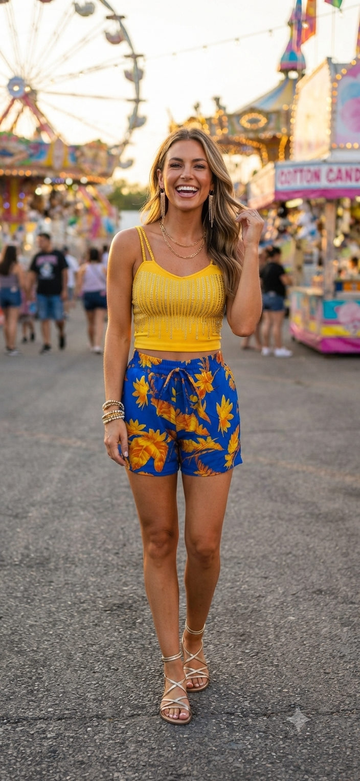 Short Estampado Tropical con Bolsillos y Elástico