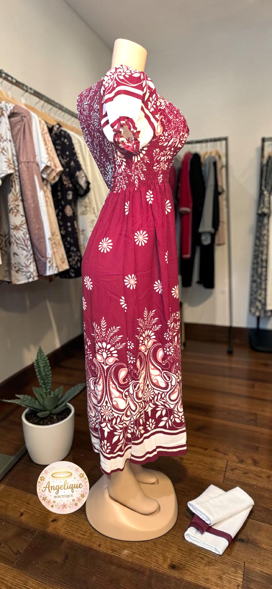 Vestido Floral con Estampado y Elástico en Cintura y Brazos