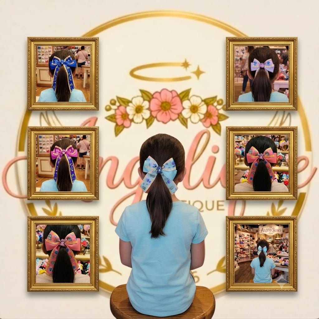 Stitch & Angel Tail Hair Bow Clip for Girls
