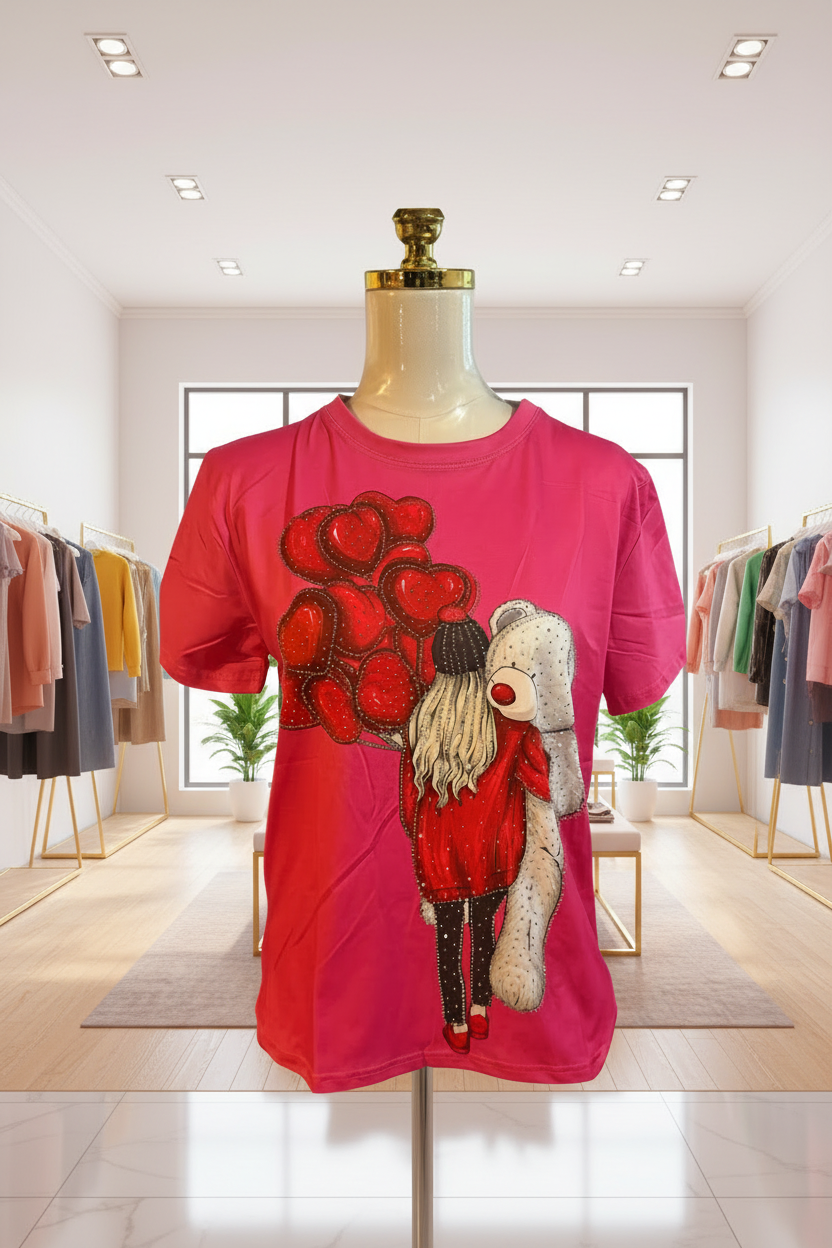 Blusa Rosa Fucsia con Pedrería | Alta Calidad | Manga Corta