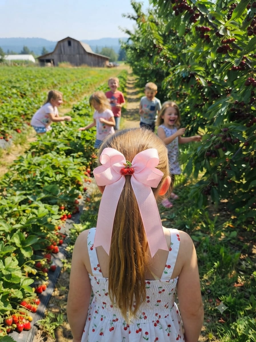 Cherry & Strawberry Tail Hair Bow Clip for Girls