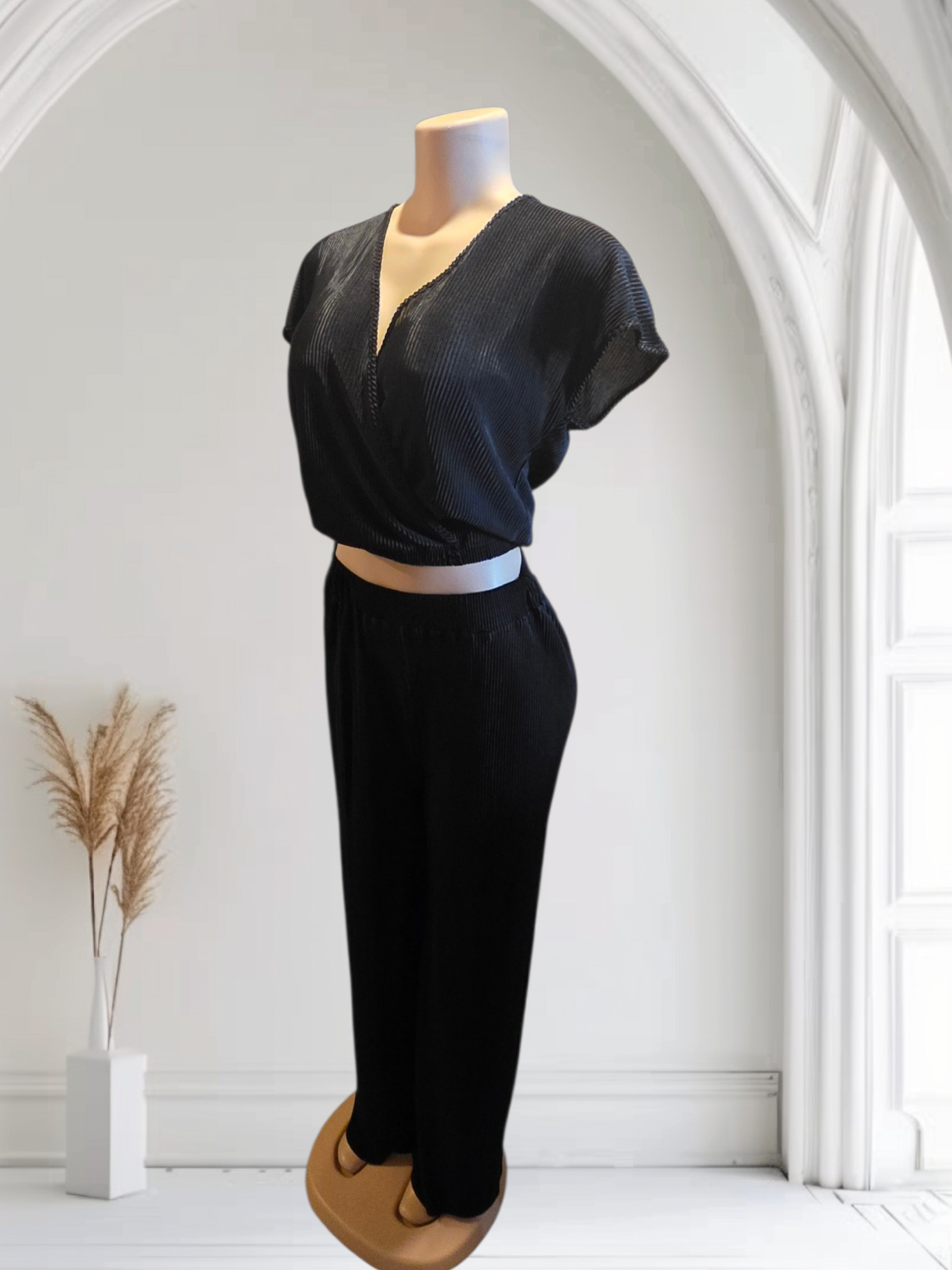 Set Palazzo y Top Escote en V | Negro | 100% Poliéster