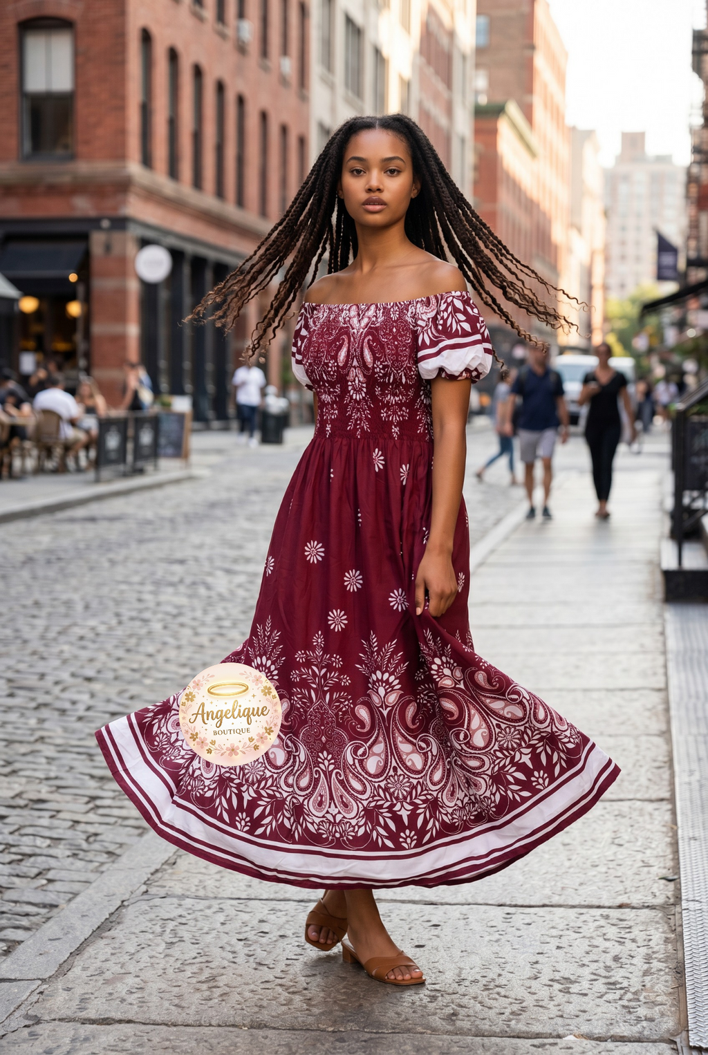 Vestido Floral con Estampado y Elástico en Cintura y Brazos