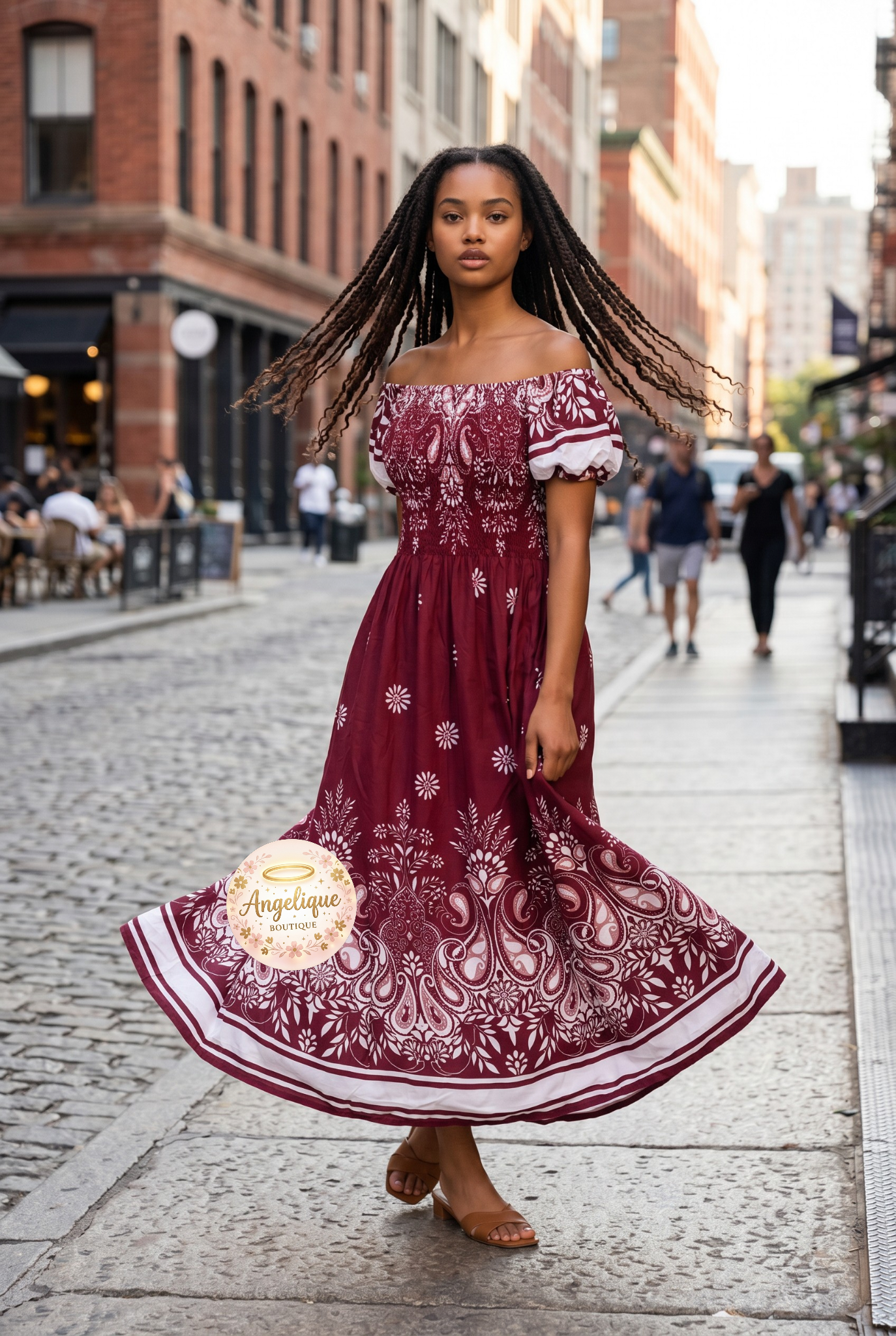 Vestido Floral con Estampado y Elástico en Cintura y Brazos