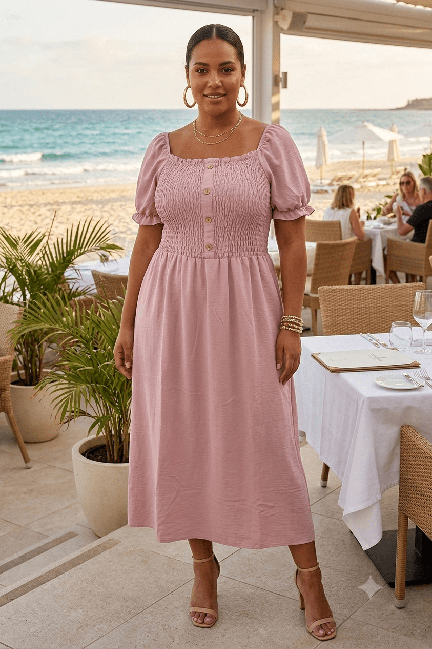 Casual Long Dress with Heart Print & Adjustable Tie | Stretch | Angelique Boutique