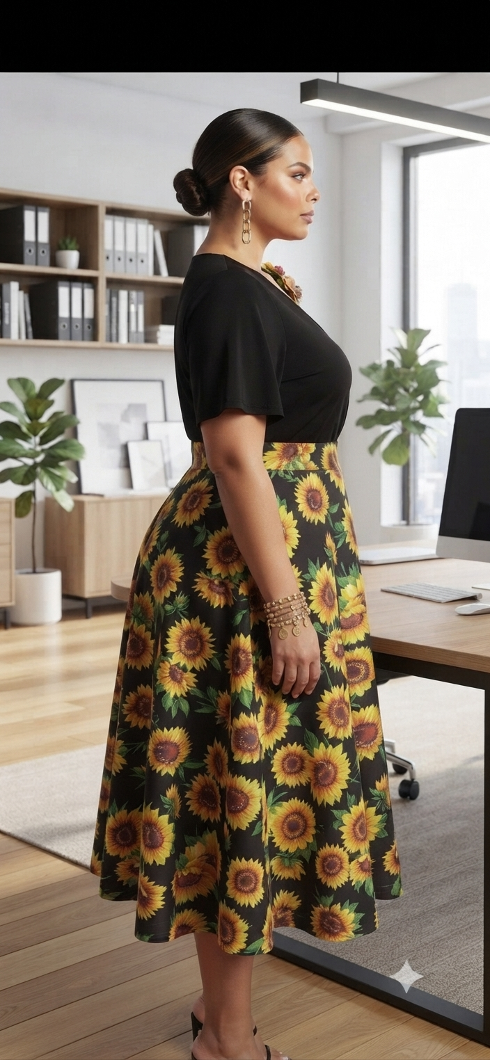 Sunflower Print Wrap Midi Dress