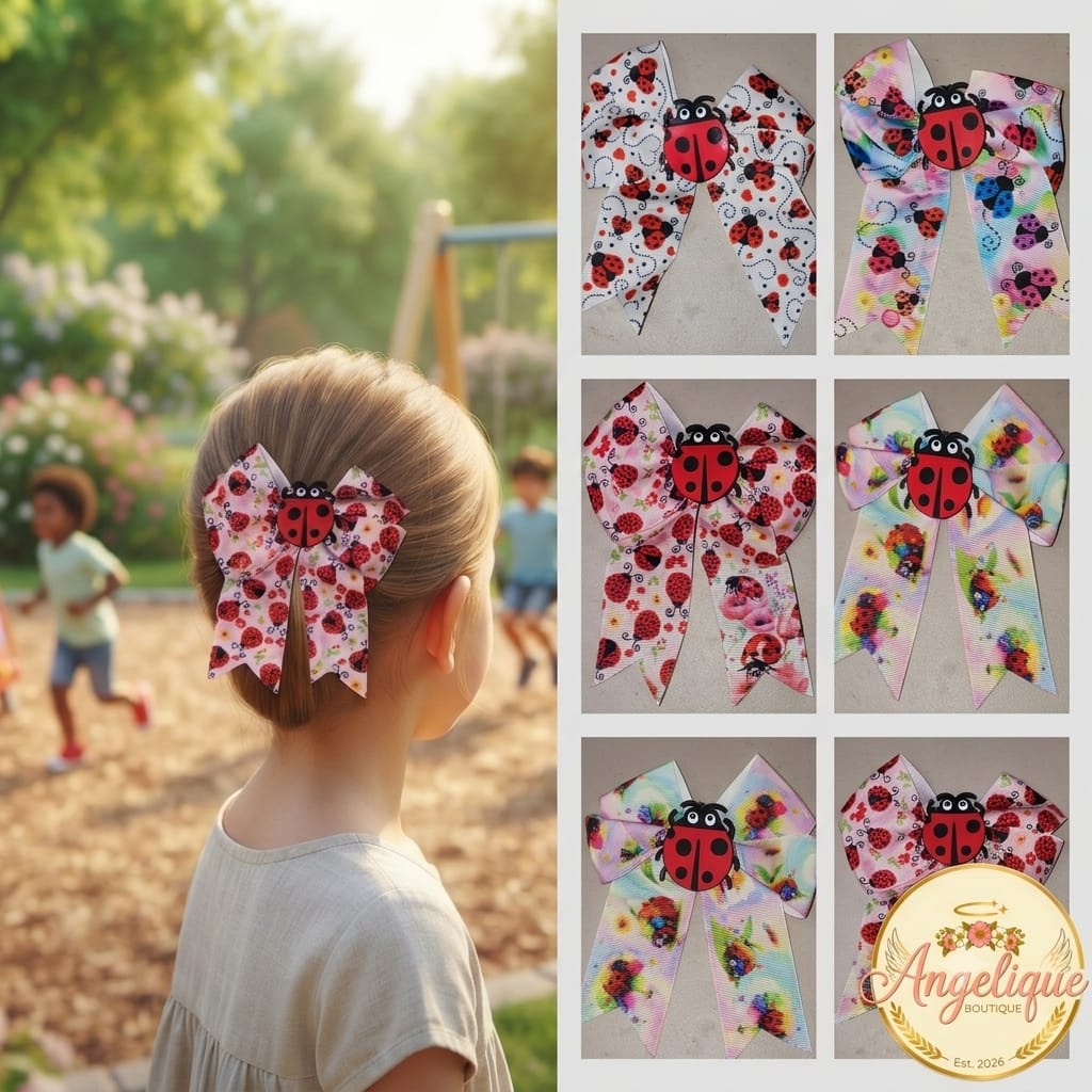 Ladybug Cheer Hair Bow Clip for Girls