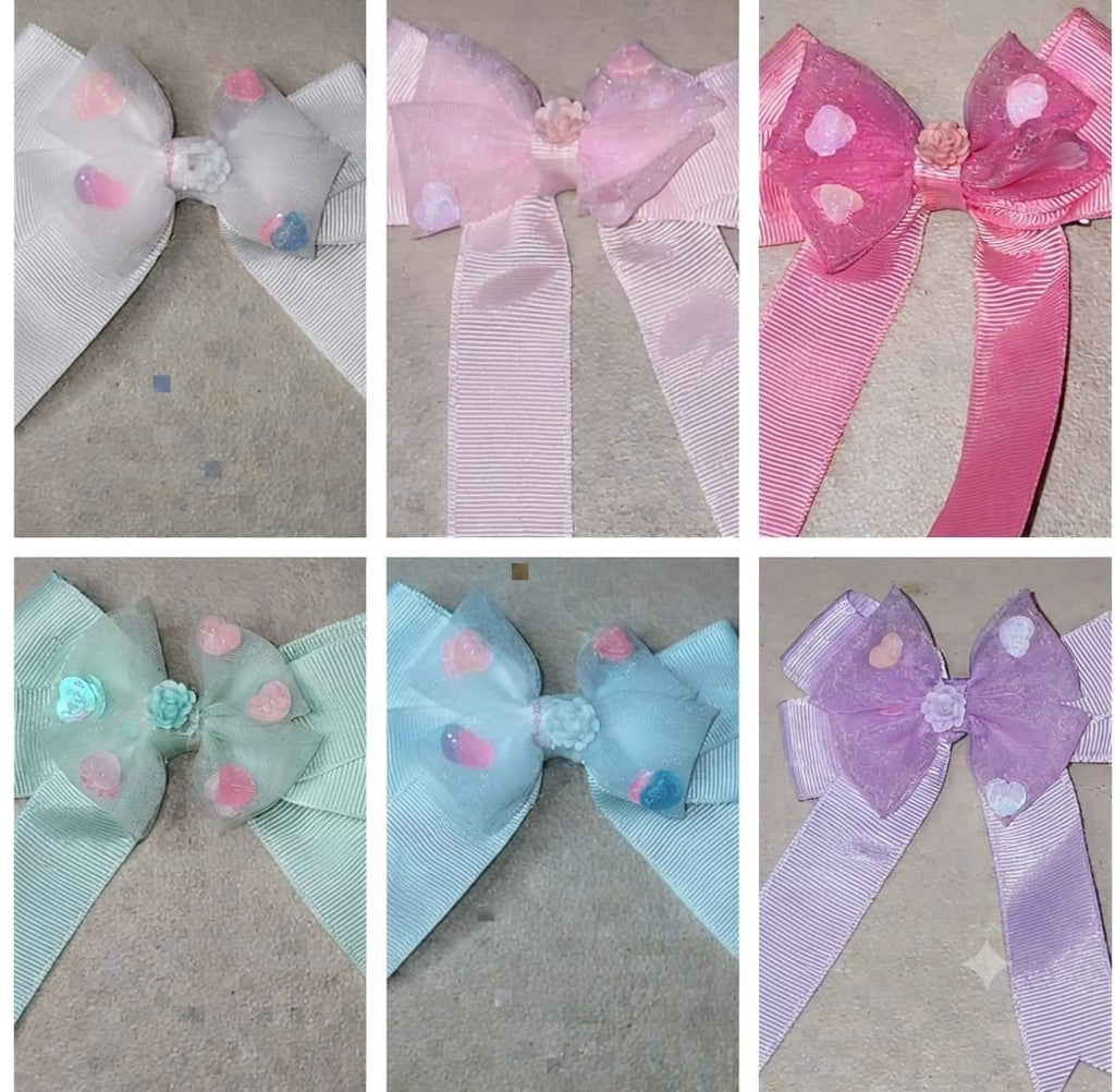 Pastel Heart Tulle Hair Bow Clip