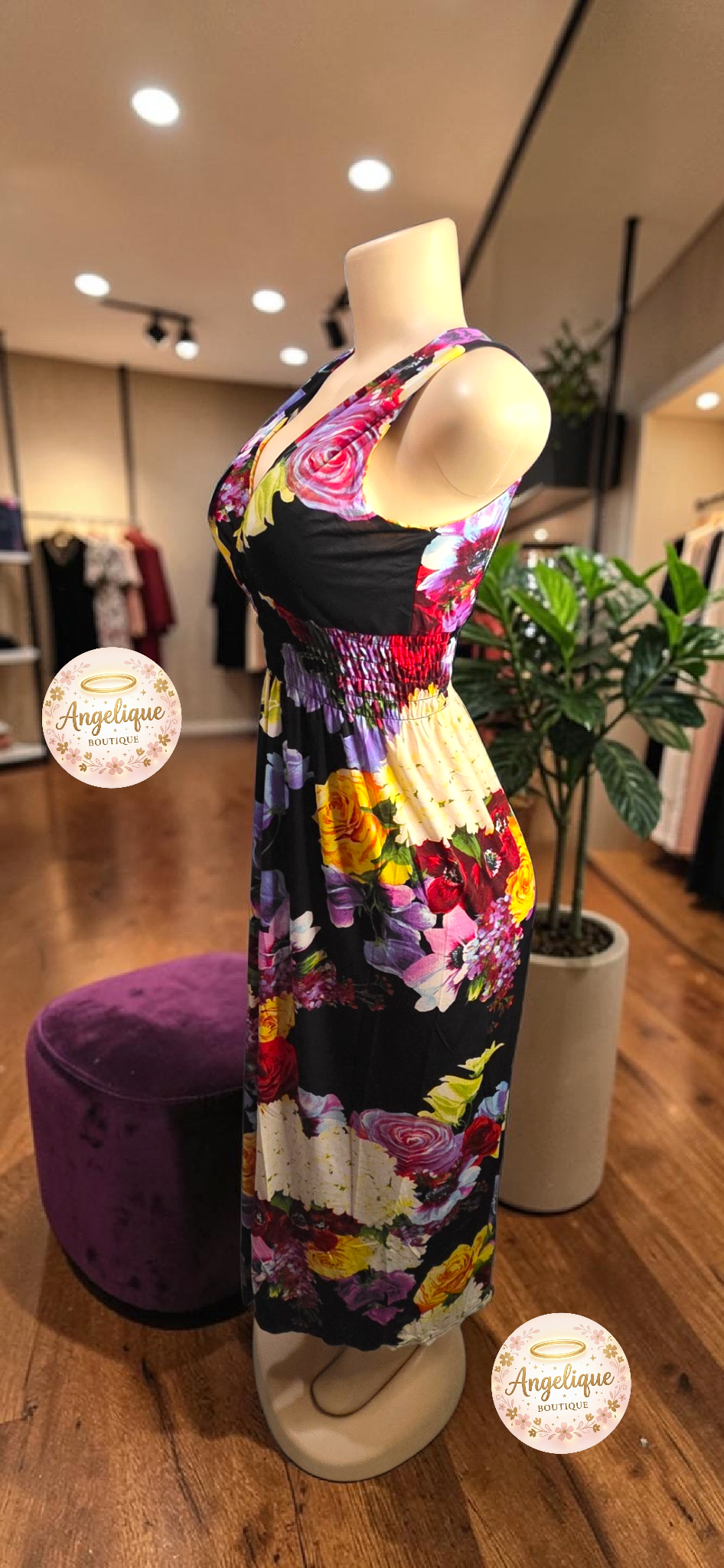 Maxi Vestido Floral Elegante – Poliéster y Spandex