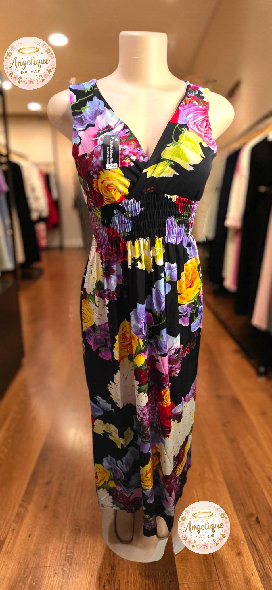 Maxi Vestido Floral Elegante – Poliéster y Spandex