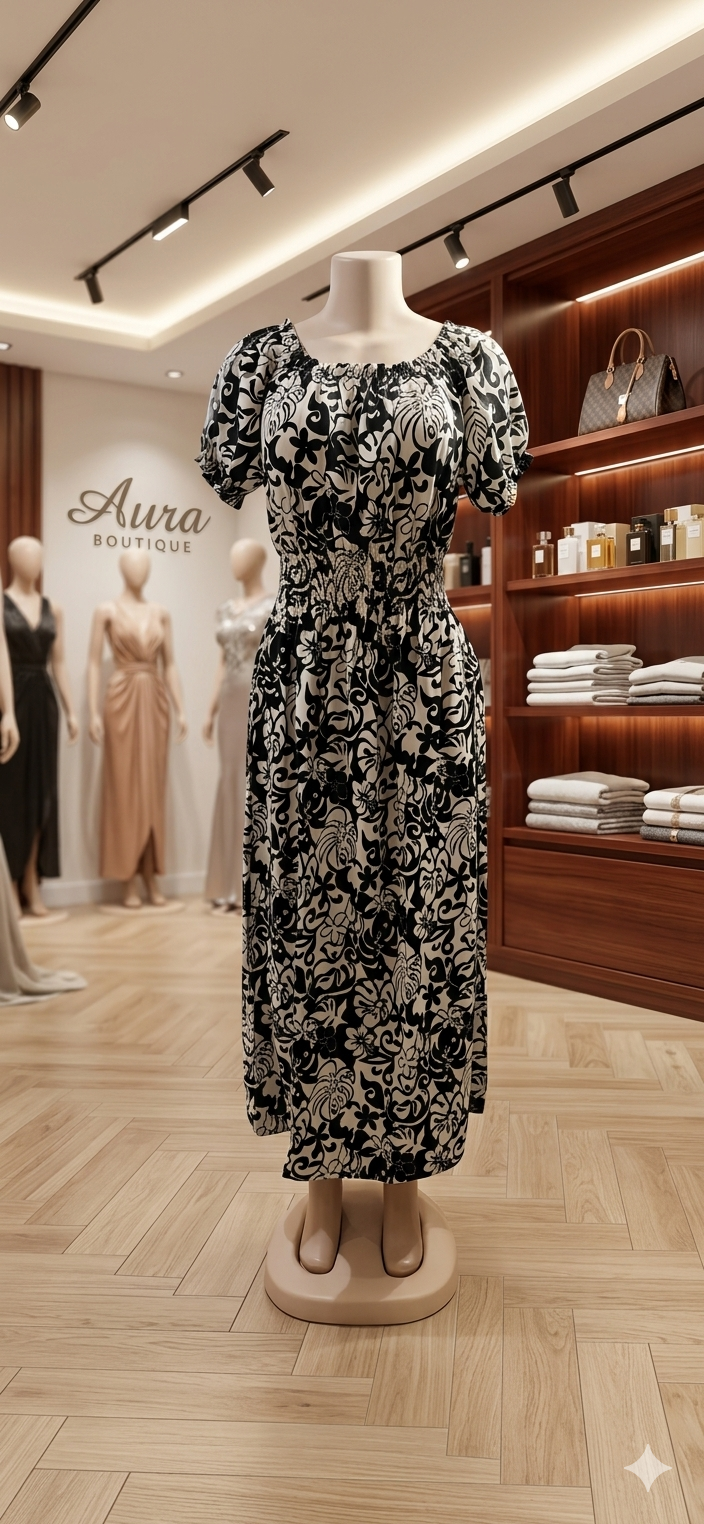 Vestido Floral con Elástico en Cintura