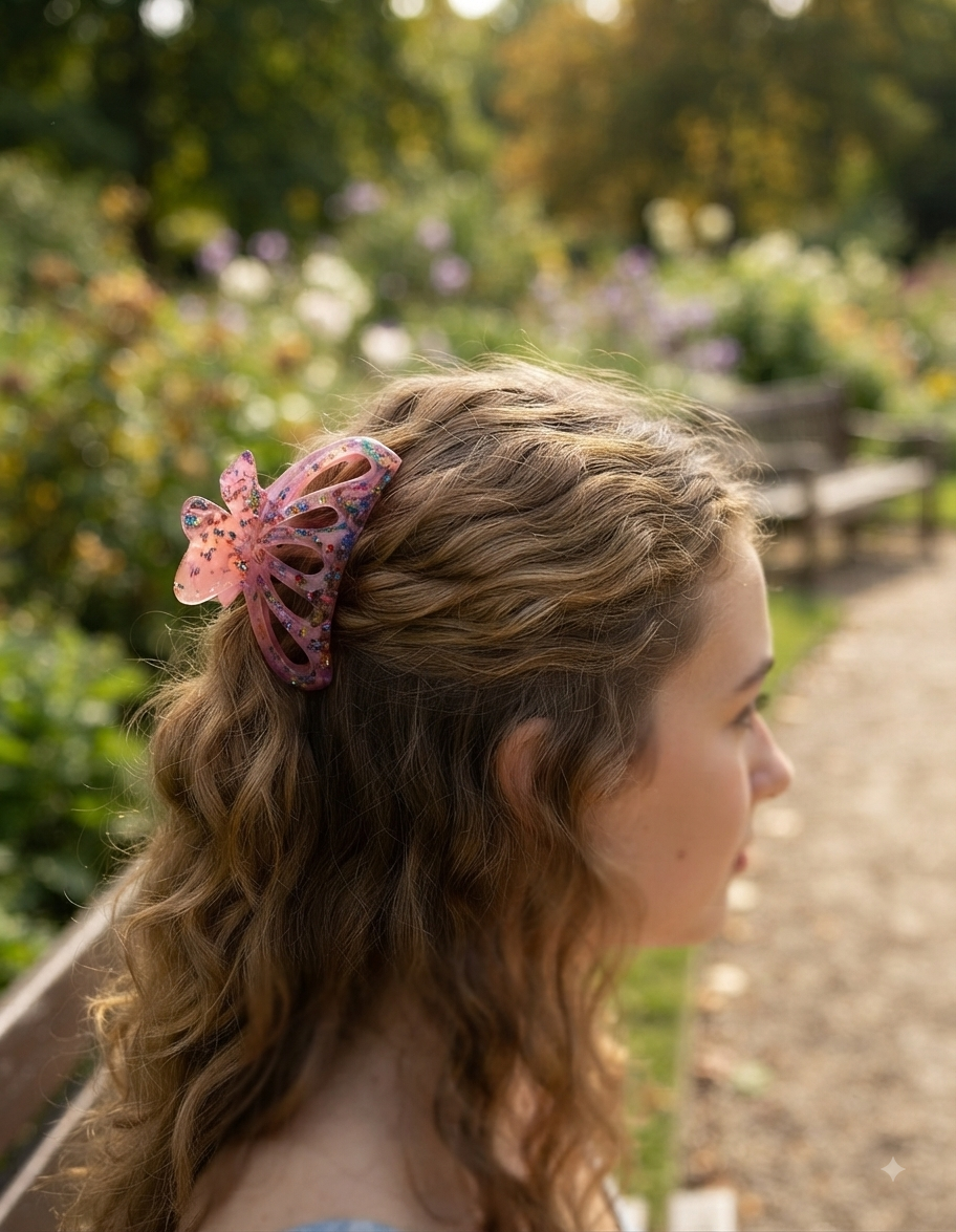 Butterfly Hair Clip with Glitter – Sparkly Hair Accessory