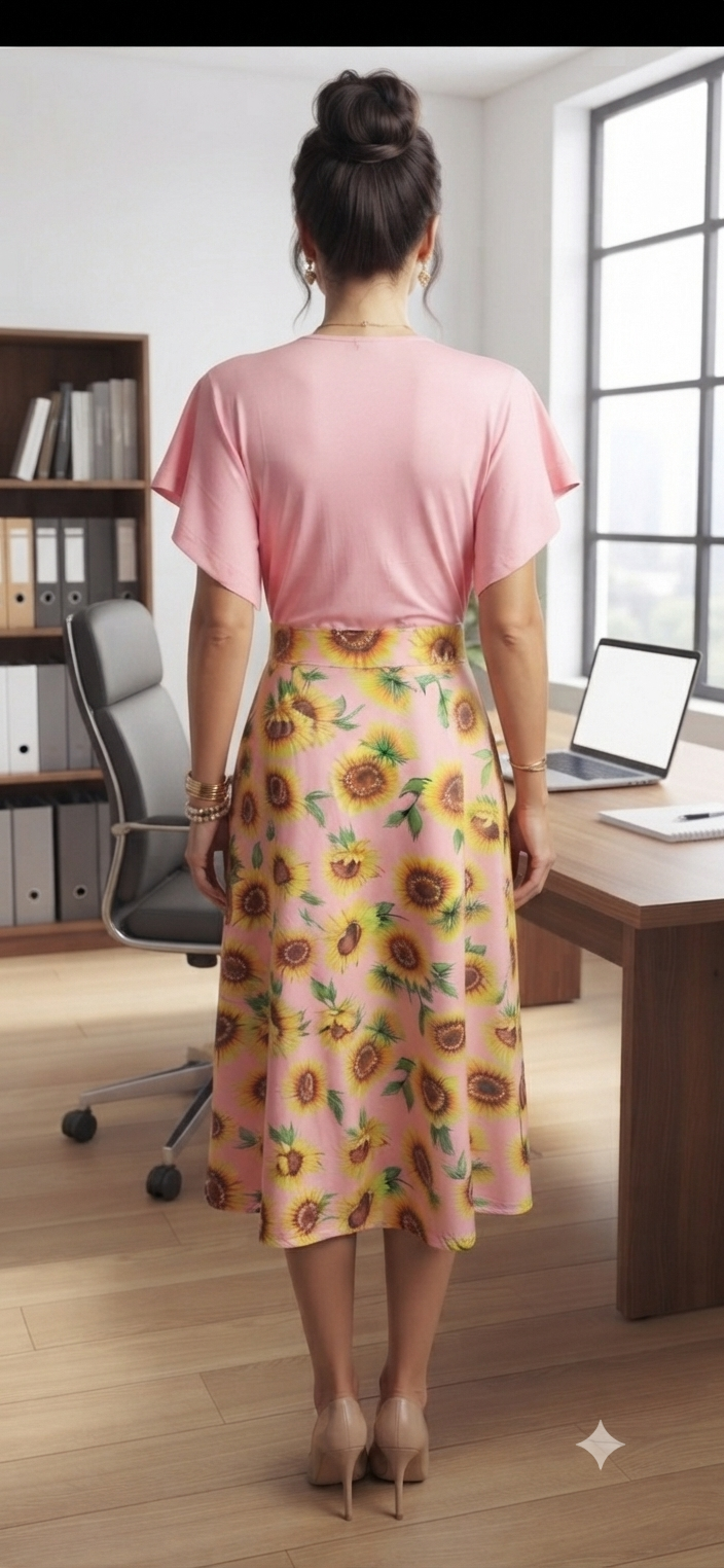 Sunflower Print Wrap Midi Dress