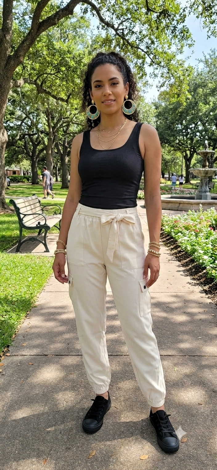 Pantalón Jogger Cargo con Bolsillos, Cinturón y Elástico en la Cintura
