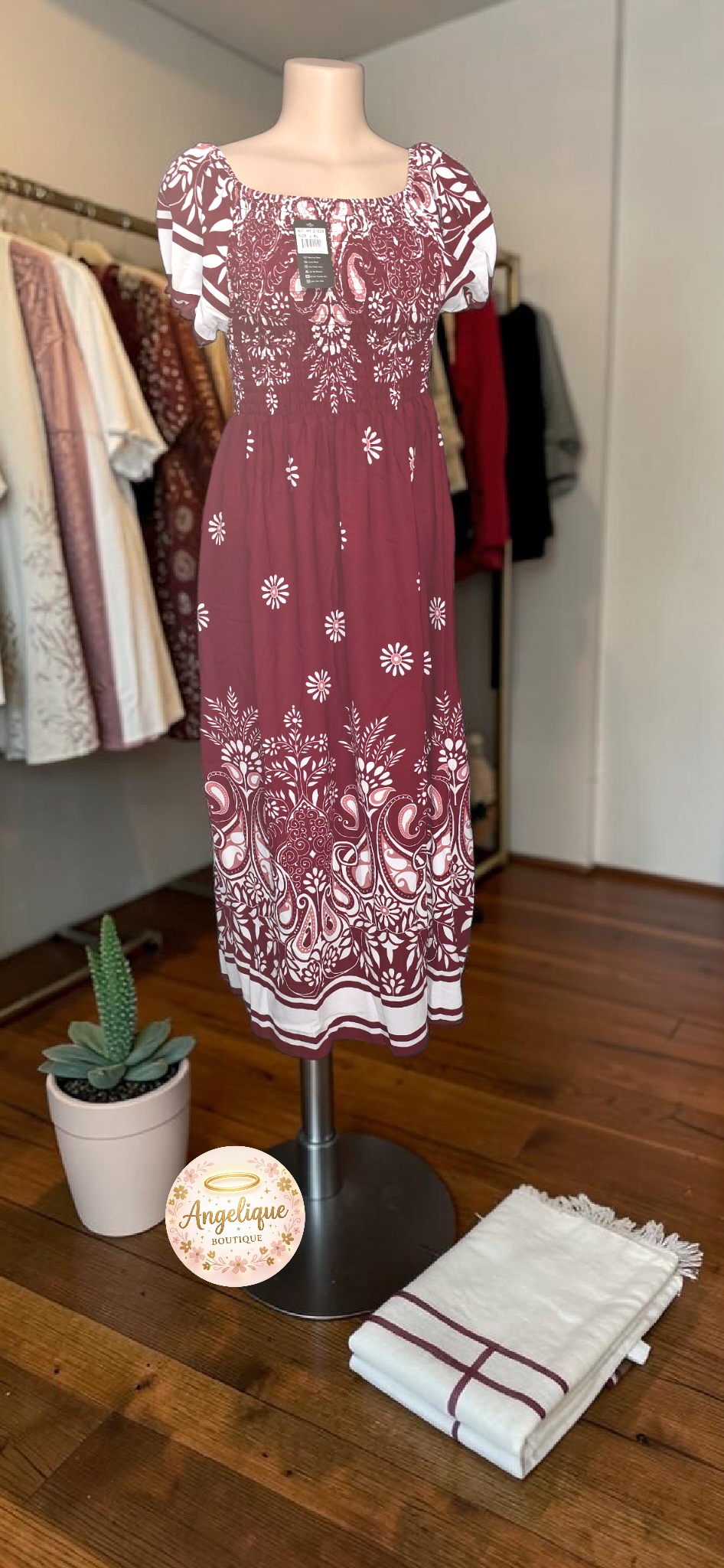 Vestido Floral con Estampado y Elástico en Cintura y Brazos