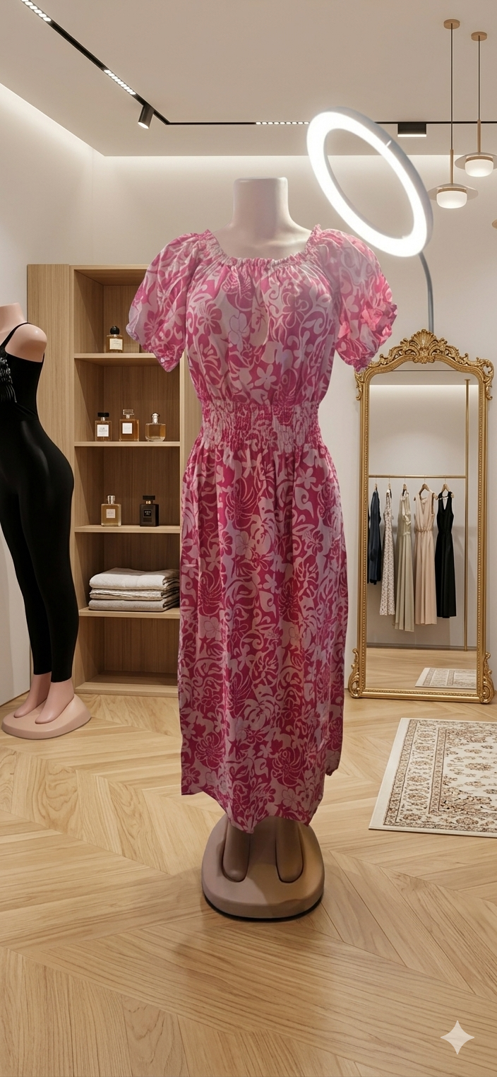 Vestido Floral con Elástico en Cintura
