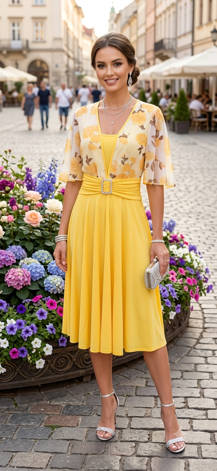 Floral Bolero Pleated Midi Dress w/ Belt