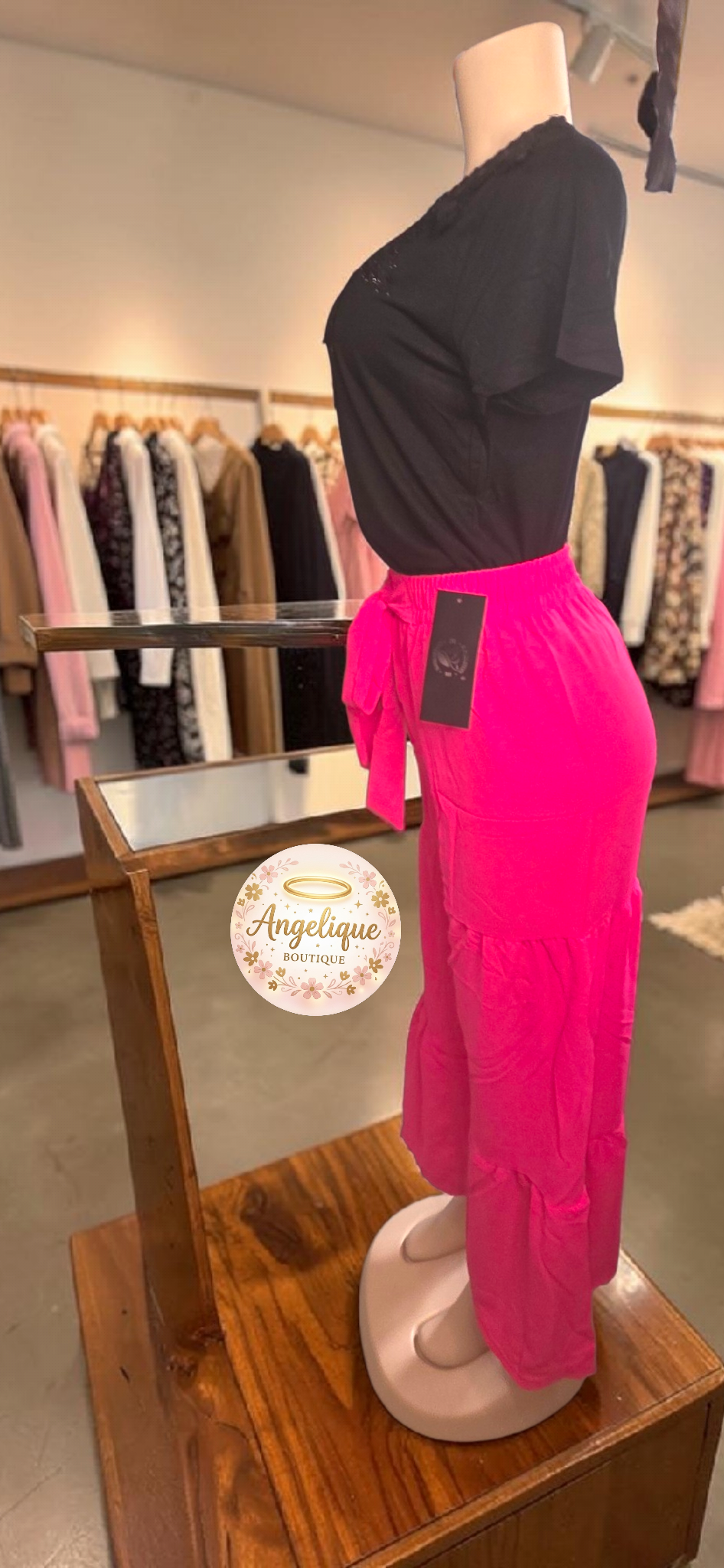 Pantalón Palazzo Largo | Rosa Fucsia, Rosa Claro & Negro
