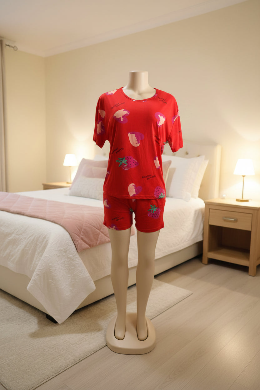Pijama de Corazones y Fresas con Bolsillos 🍓❤️