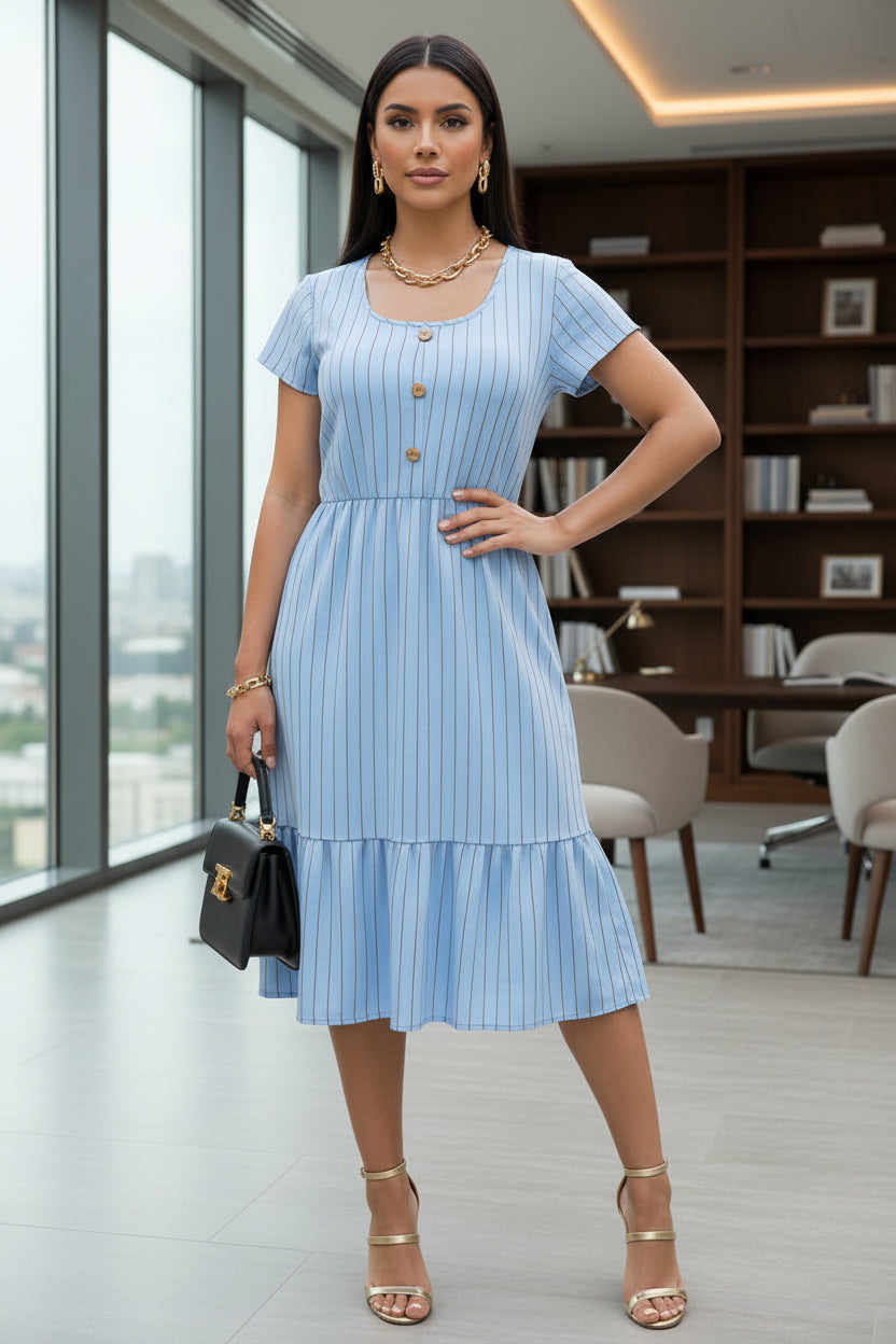Vestido Corto con Botones y Líneas | Alta Calidad