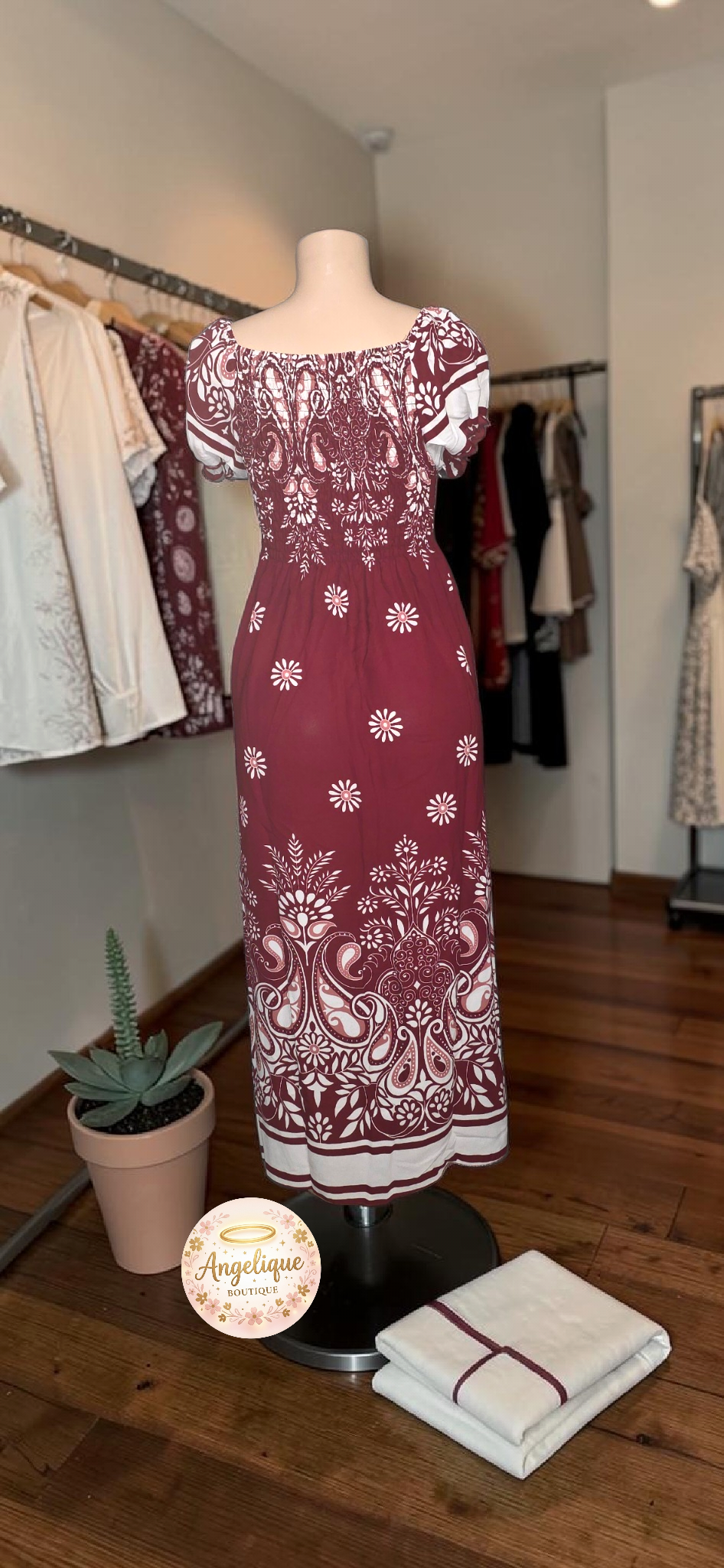 Vestido Floral con Estampado y Elástico en Cintura y Brazos