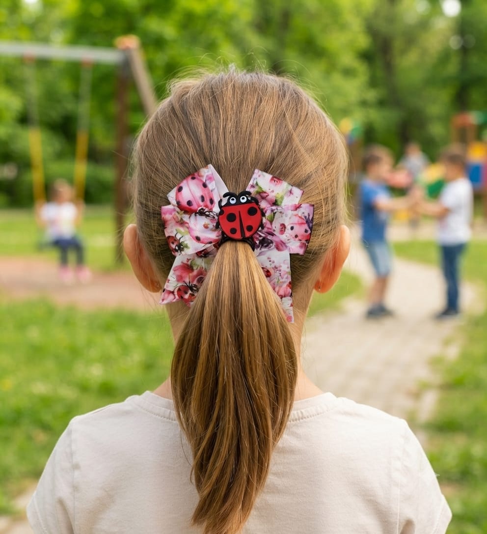 Ladybug Cheer Hair Bow Clip for Girls