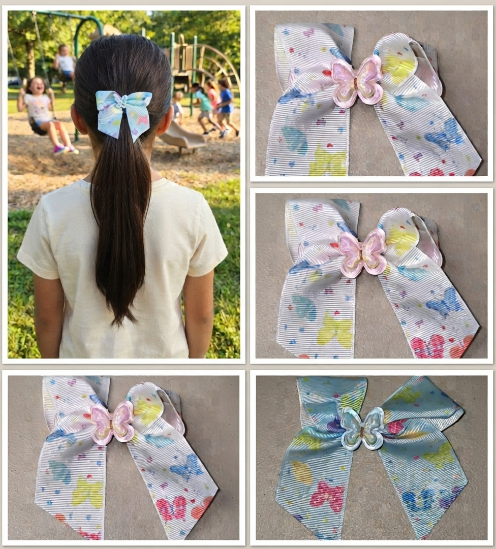 Rainbow Butterfly Hair Bow Girls Grosgrain Ribbon Clip