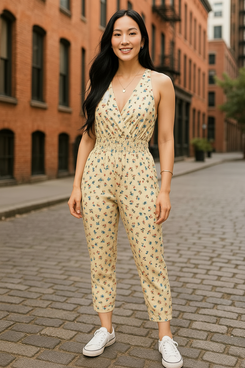 Enterizo Floral de Manga Corta – 65% Poliéster / 35% Spandex