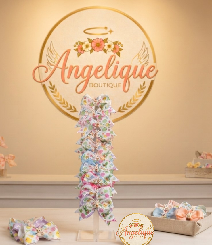 Pastel Bunny Hair Bow Girls Ponytail Ribbon Clip
