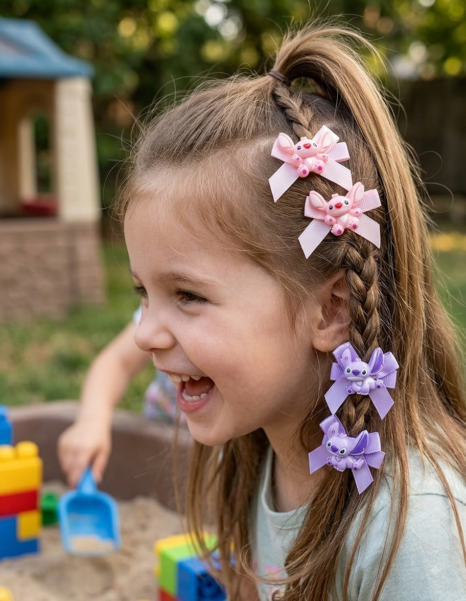 Stitch and Angela Hair Bows for Girls – Cute Character Bow