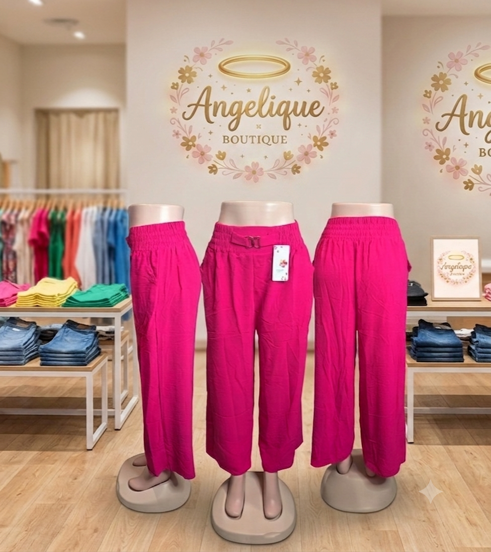 Palazzo Largo Semi Formal Rosa Fucsia | Cintura Elástica y Broche