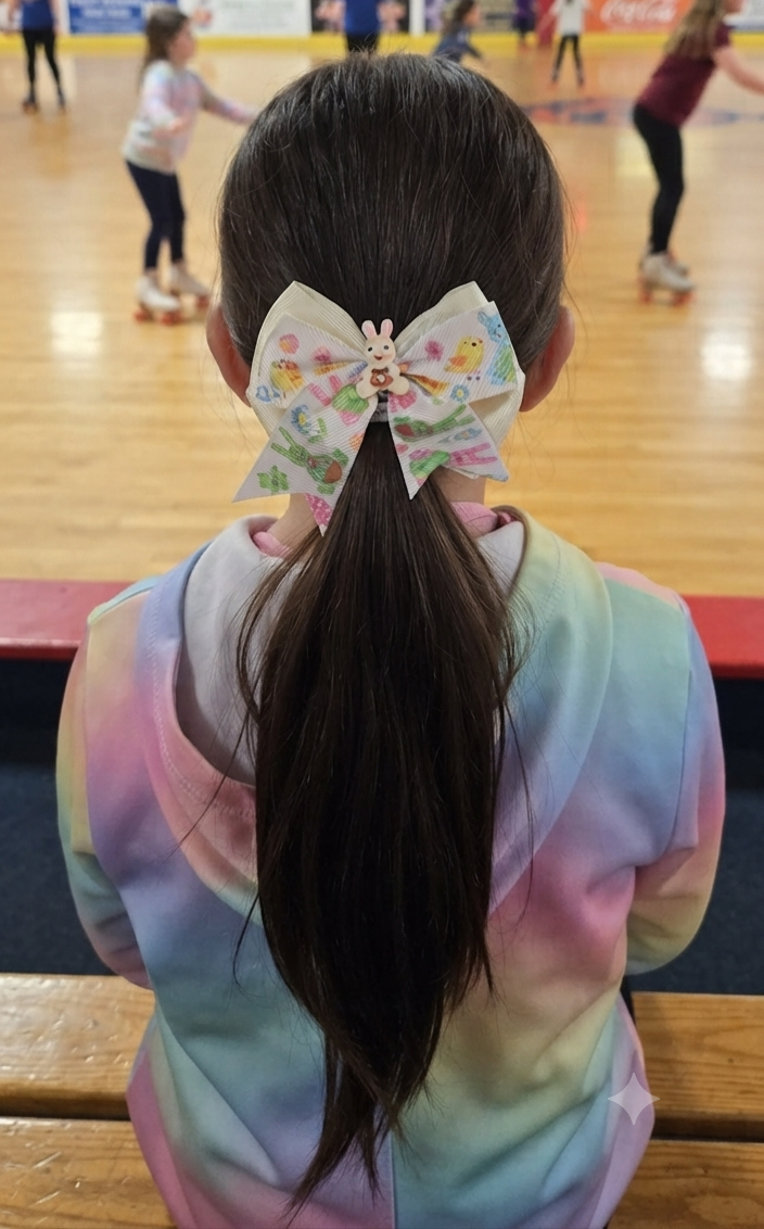 Pastel Bunny Hair Bow Girls Ponytail Ribbon Clip