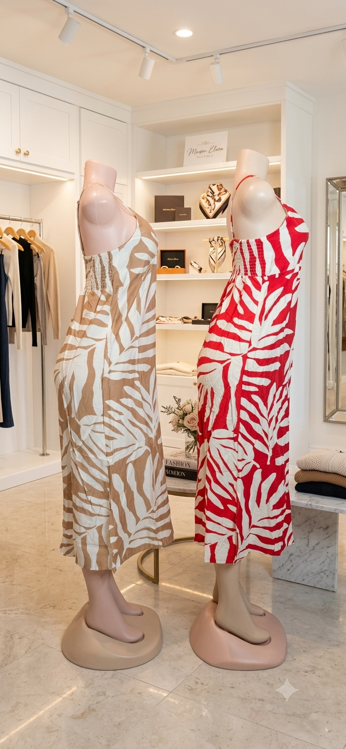 Vestido Midi con Estampado Karat Floral, Tiritas Spaghetti y Escote en V