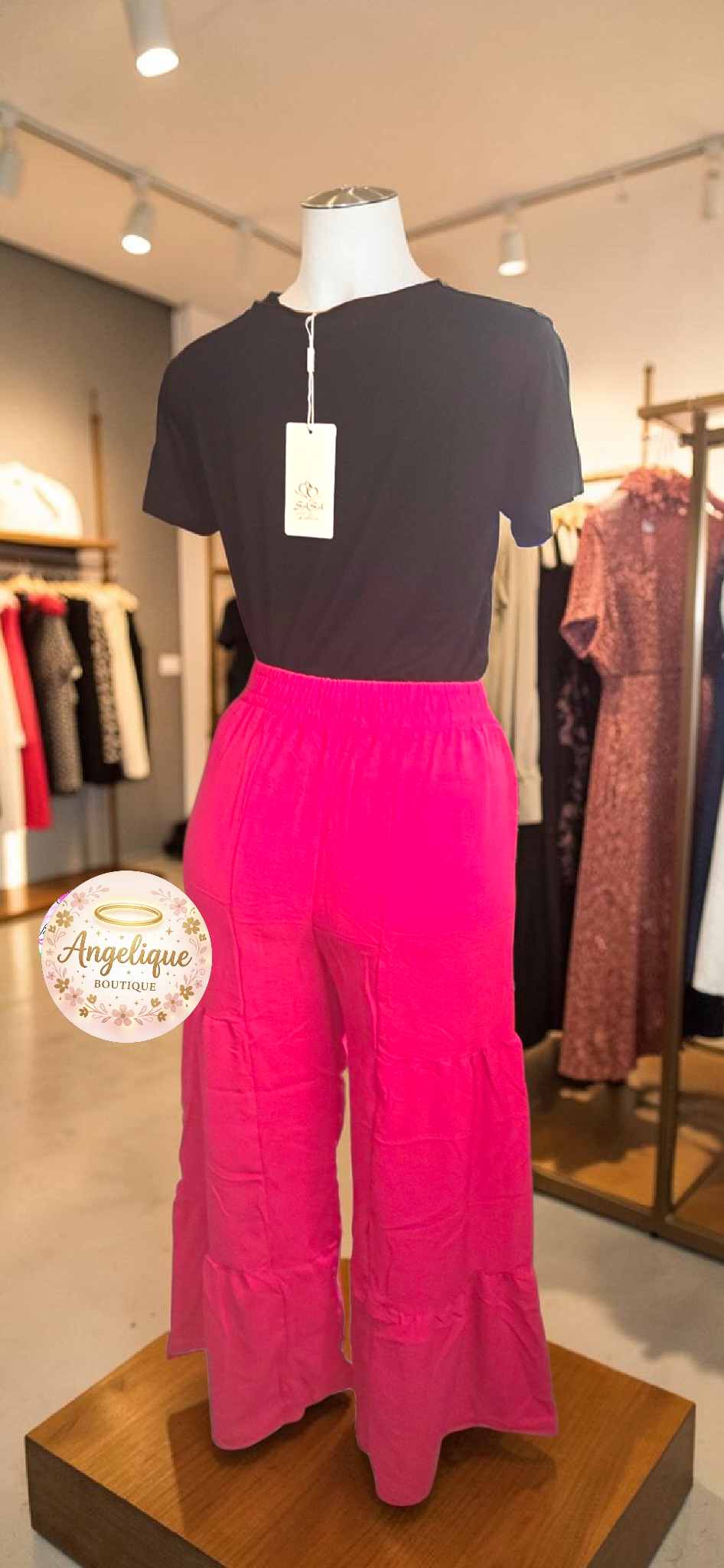 Pantalón Palazzo Largo | Rosa Fucsia, Rosa Claro & Negro