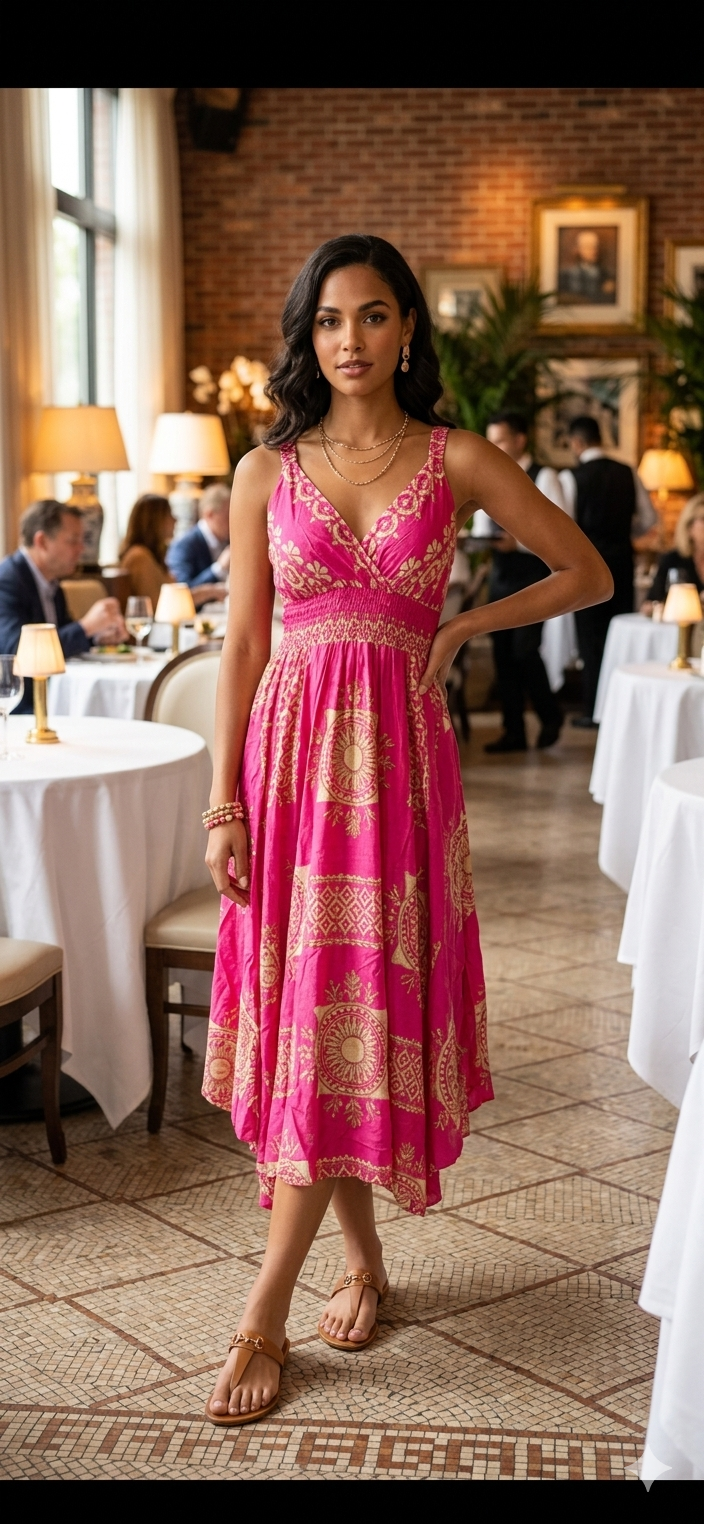 Vestido Largo Mosaico Floral con Stretch