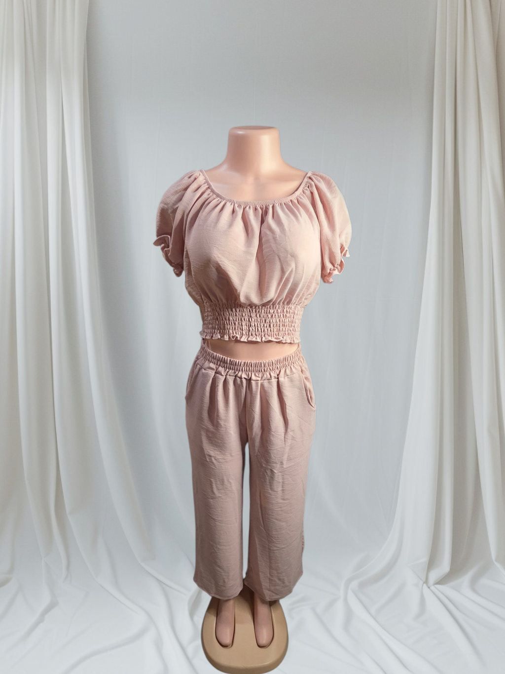 Set de 2 Piezas Mujer Top y Pantalón Fluido | Verde Claro Rosa Kaki Morado