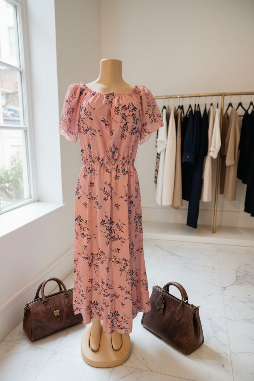 Vestido Largo Floral con Volantes en los Hombros – 2 Estilos en 1 | 65% Seda / 35% Poliéster