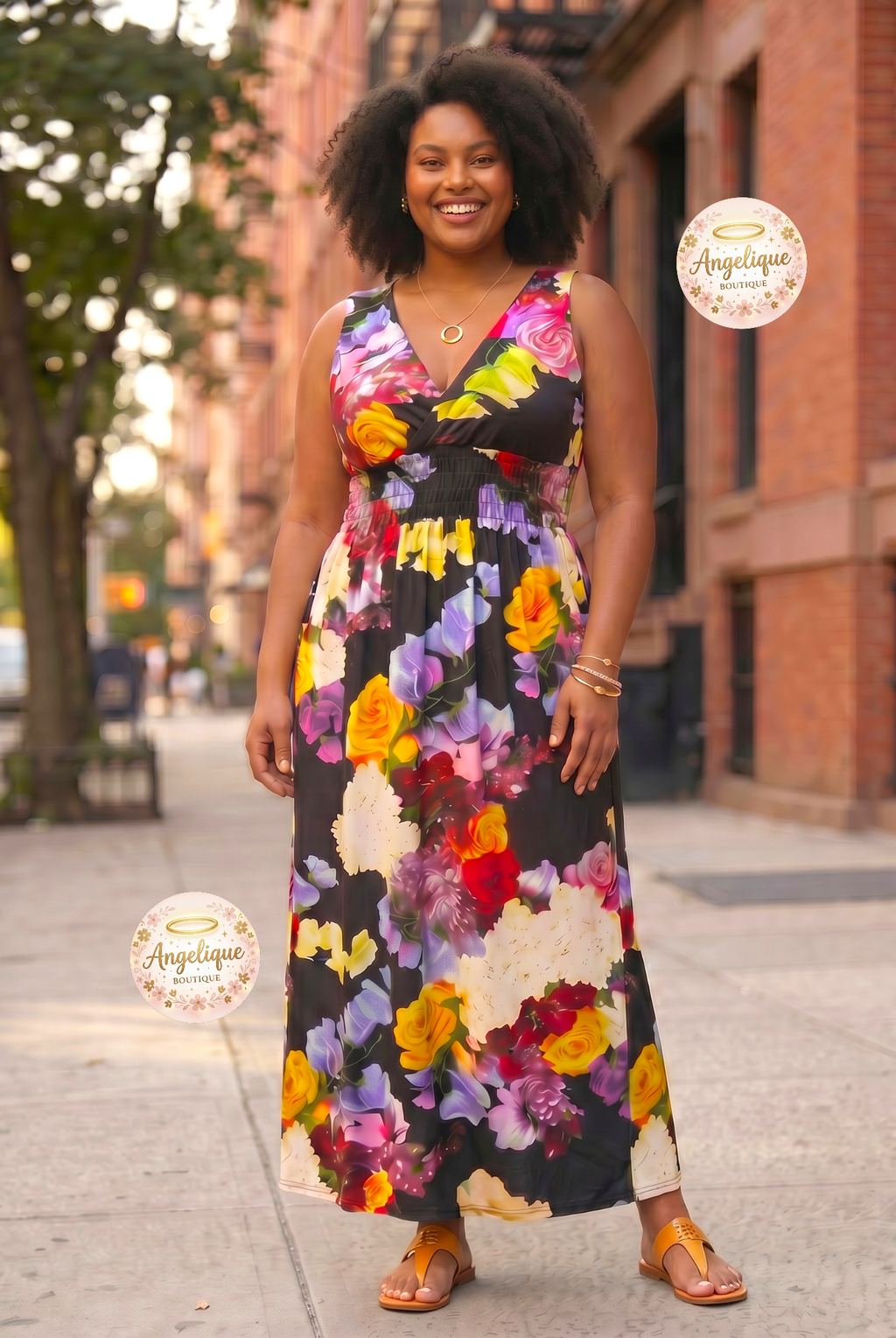 Maxi Vestido Floral Elegante – Poliéster y Spandex