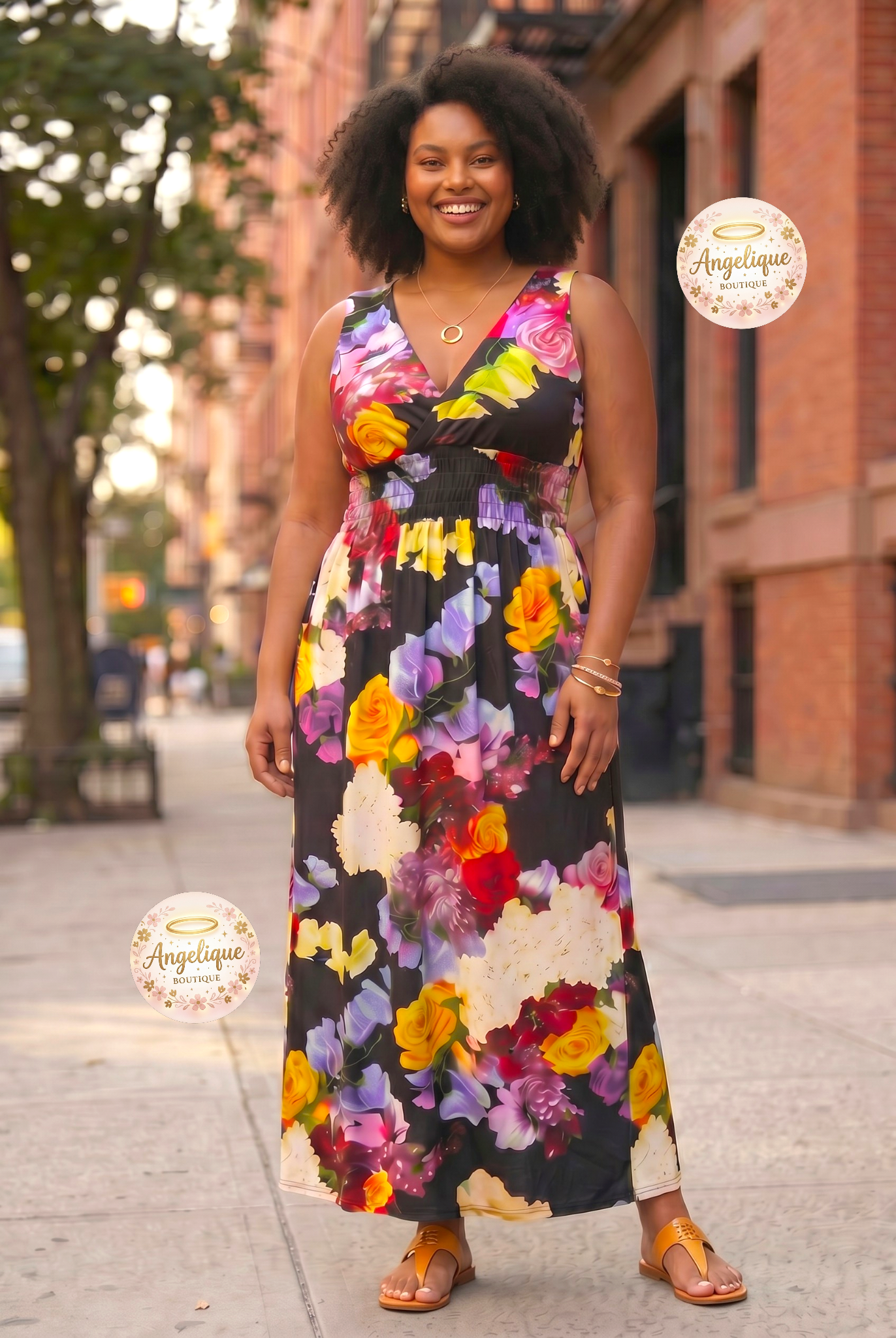 Maxi Vestido Floral Elegante – Poliéster y Spandex