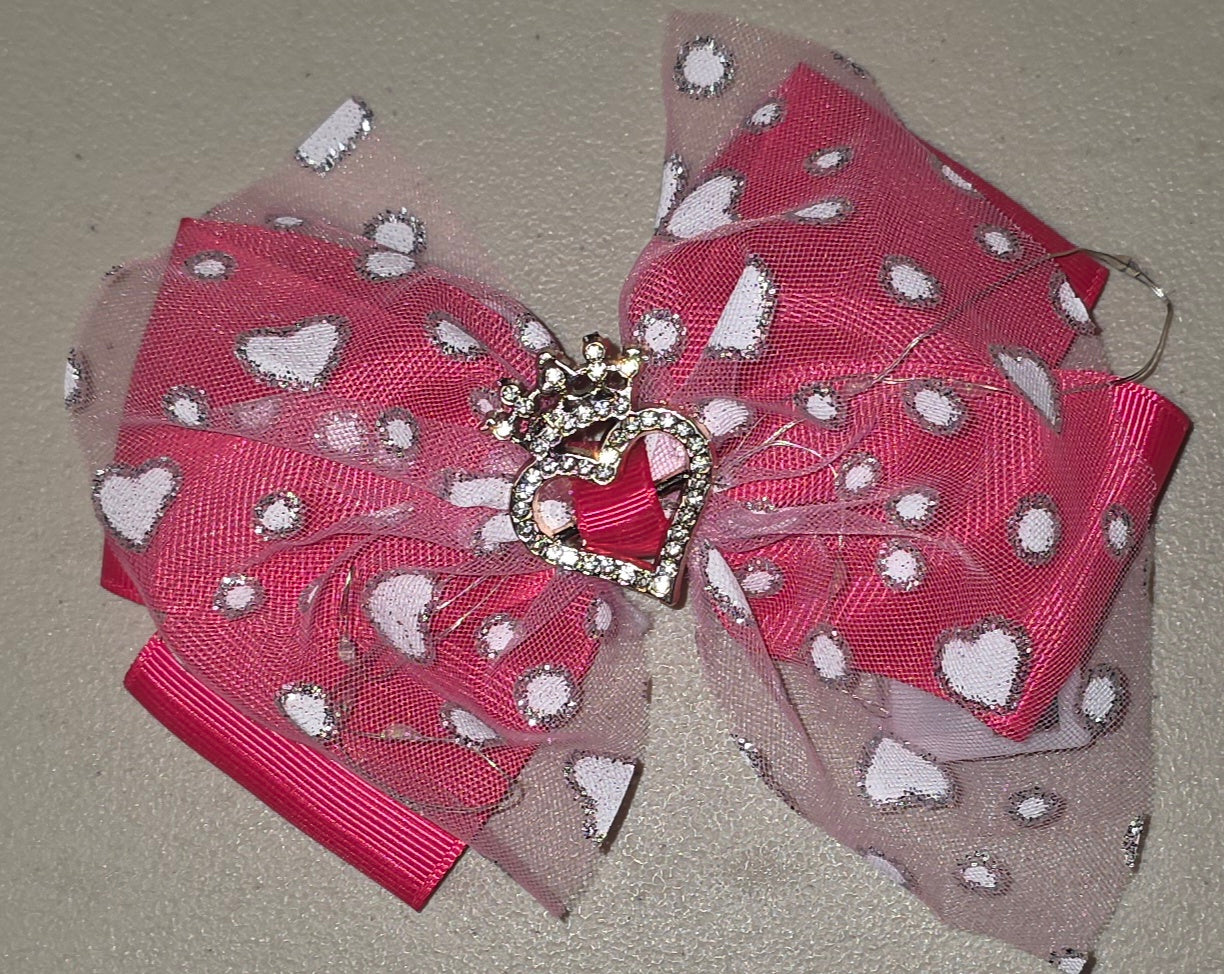 Princess Crown Heart Hair Bow with Light