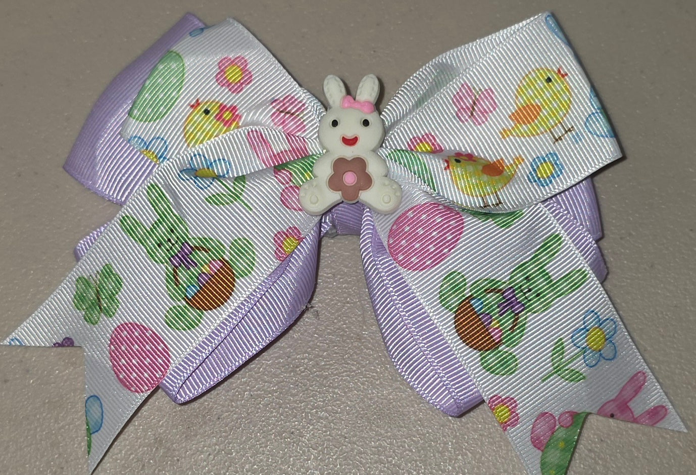 Pastel Bunny Hair Bow Girls Ponytail Ribbon Clip
