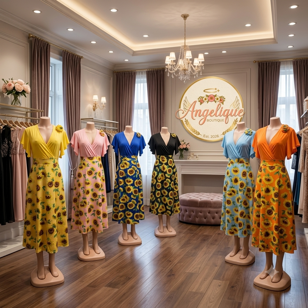 Sunflower Print Wrap Midi Dress