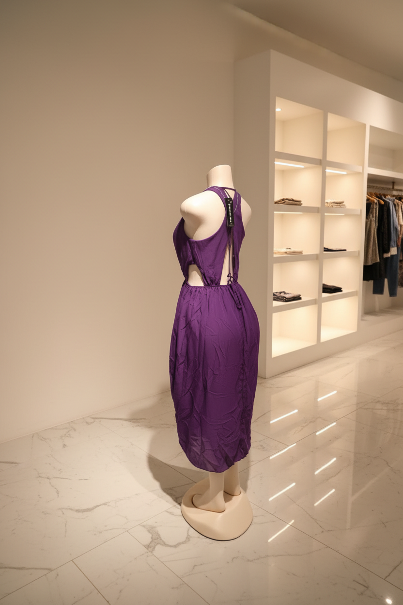 Vestido Sexy Hi-Low con Collar Removible de Perlas – Escotes y Tiras Cruzadas en la Espalda