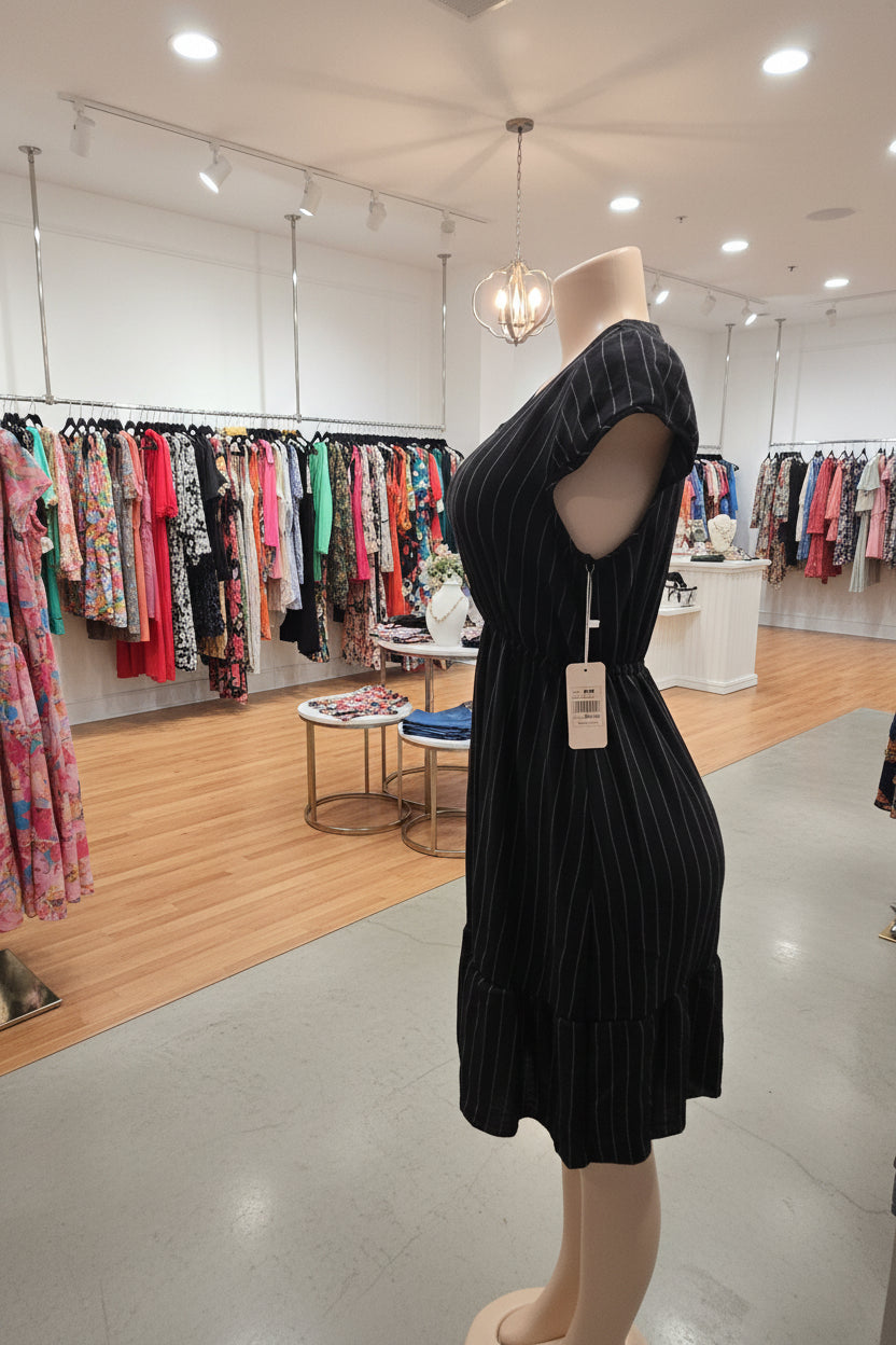 Vestido Corto con Botones y Líneas | Alta Calidad