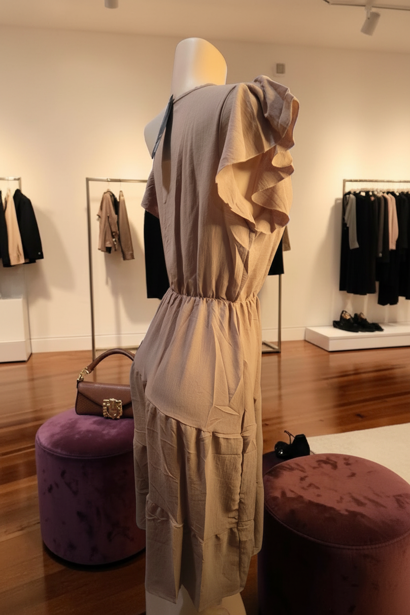 Vestido Midi Elegante con Escote en V y Botones