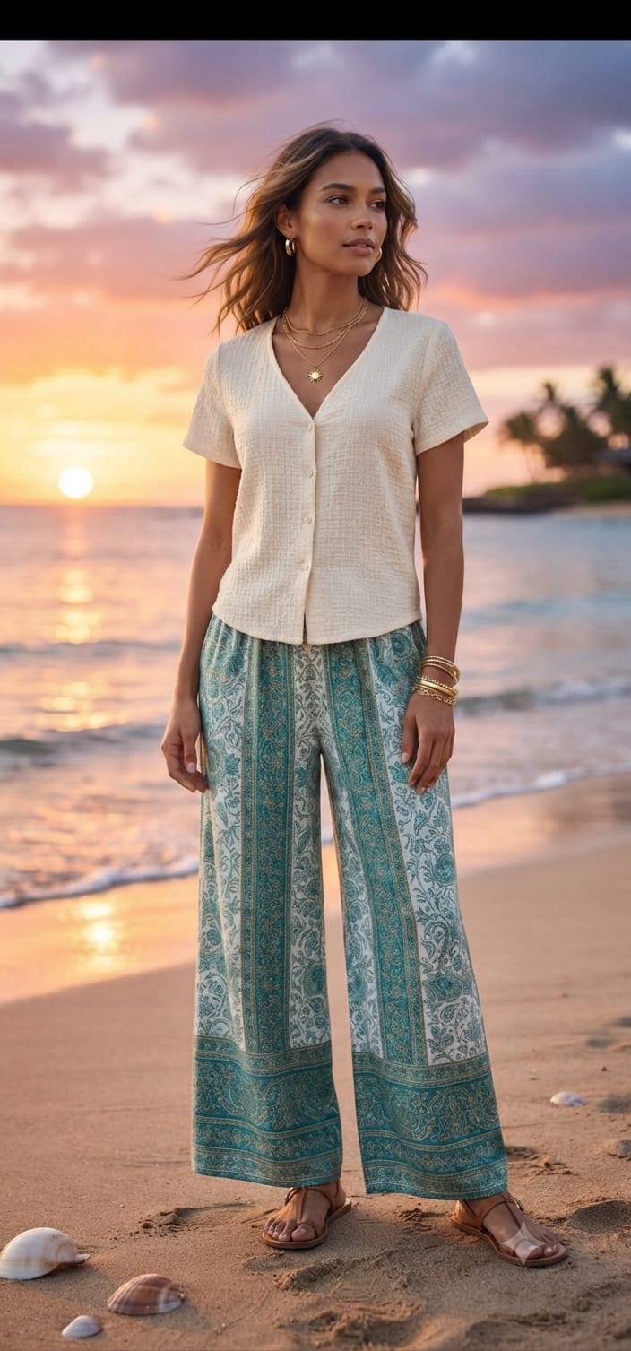 Blusa de Cuello V con Botones y Textura Lino