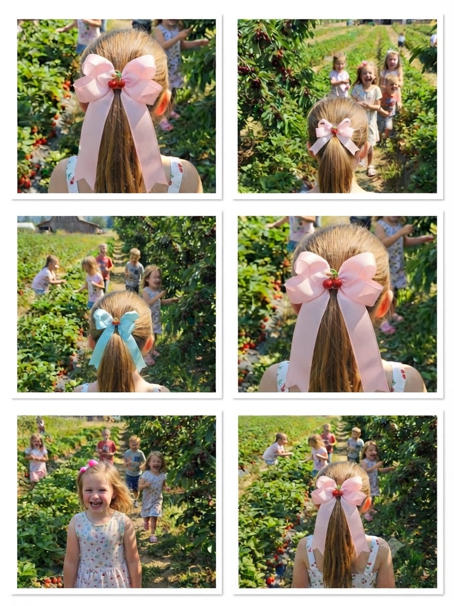 Cherry & Strawberry Tail Hair Bow Clip for Girls