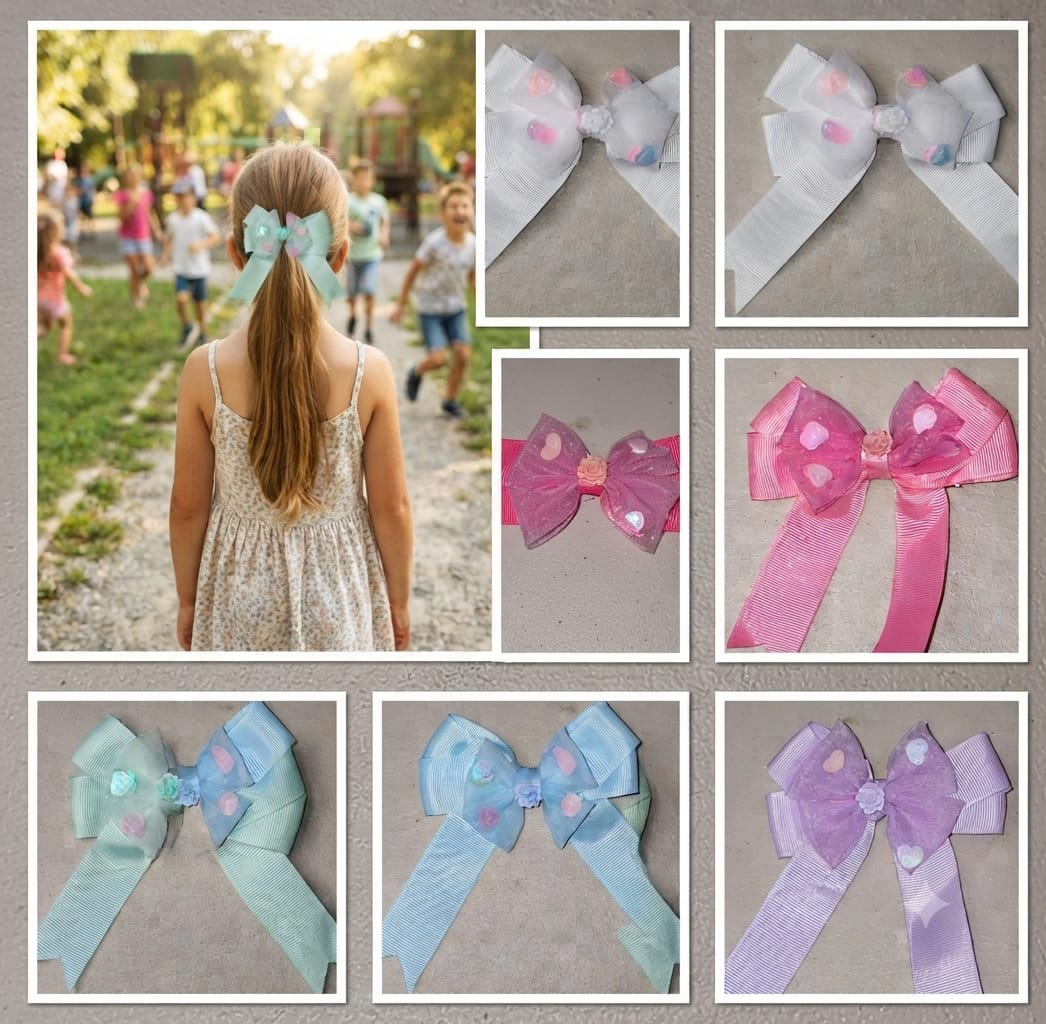 Pastel Heart Tulle Hair Bow Clip